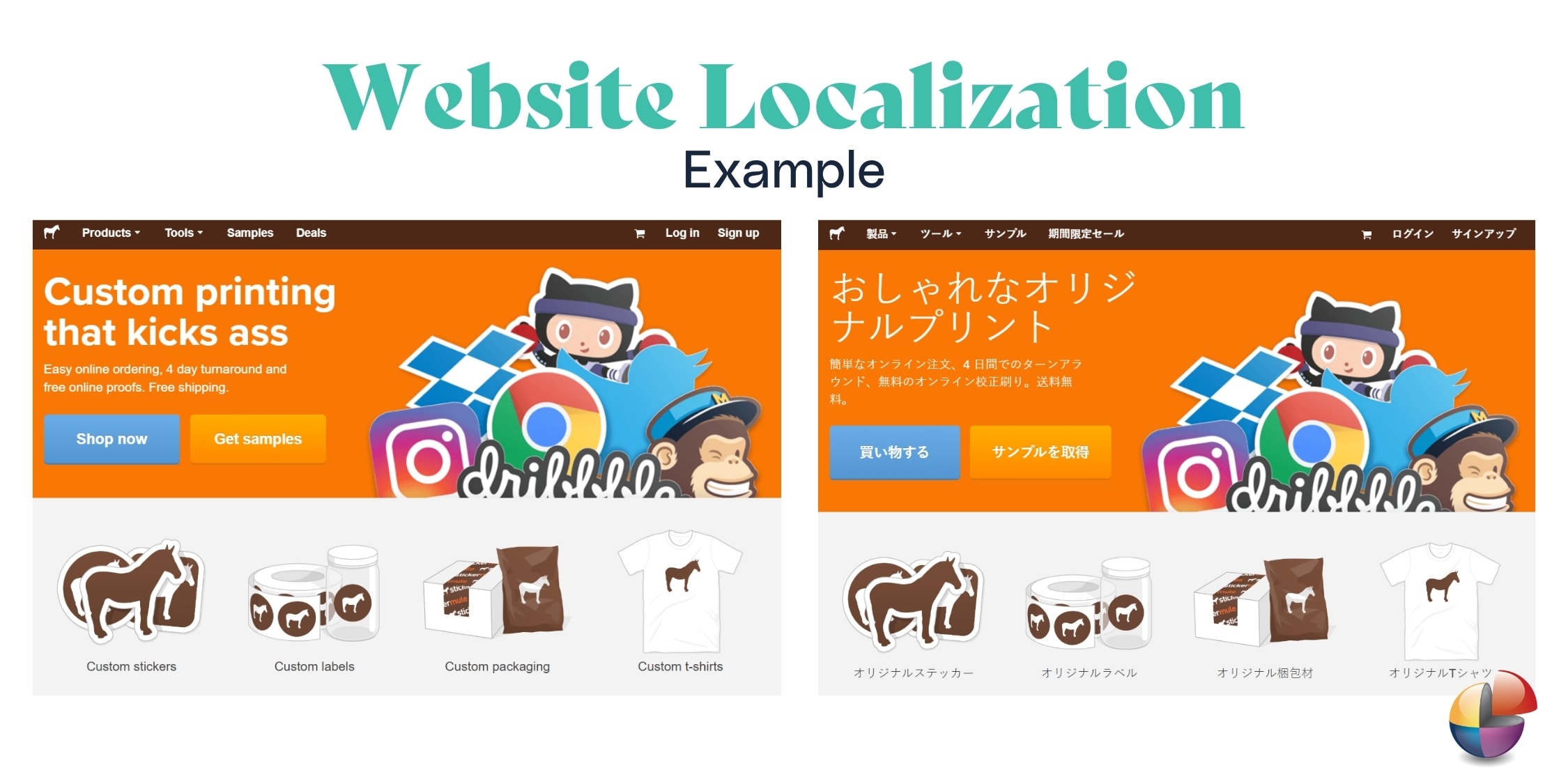 white background orange english website localized into japanese